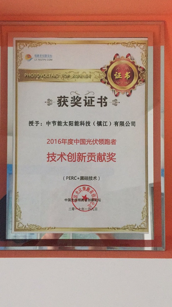 2016年度中國(guó)光伏領(lǐng)跑者技術(shù)創(chuàng)新貢獻(xiàn)獎(jiǎng)